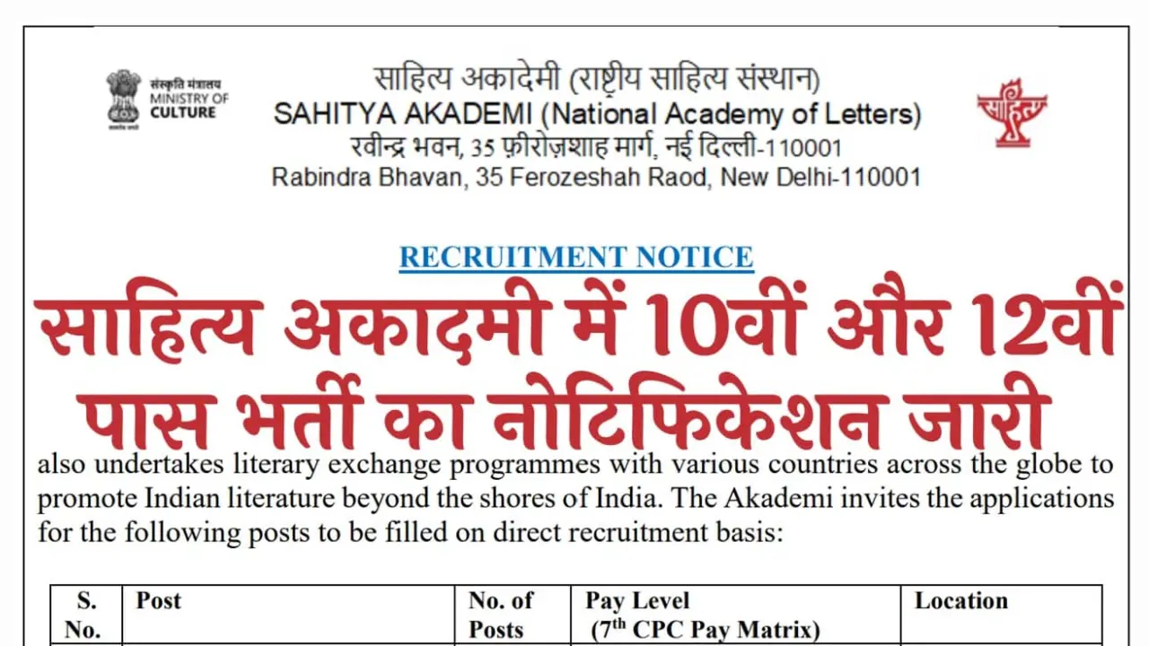 Sahitya Akademi Vacancy 2024